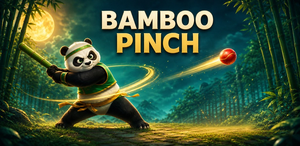 A panda swinging a bamboo bat in a moonlit forest
